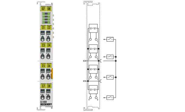 2-, 4-, 8-通道数字量输入端子模块 24 V DC, 3 ms EL1008, ES1008