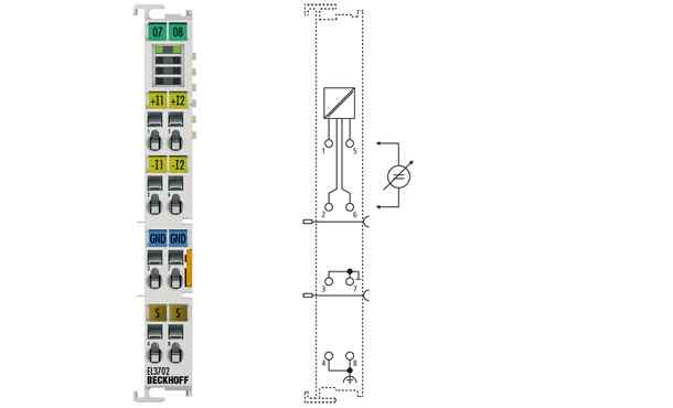 2 通道模拟量输入端子模块， -10…+10 V，带超采样 EL3702