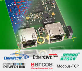 Industrial Ethernet Module for POWERLINK, EtherNet/IP, EtherCAT, PROFINET, SERCOS III and Modbus-TCP