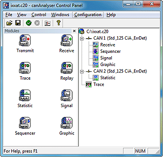 canAnalyser for CAN, CANopen, DeviceNet - Control Panel