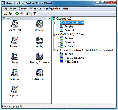 Multibus-Analyser for FlexRay and CAN - Control Panel